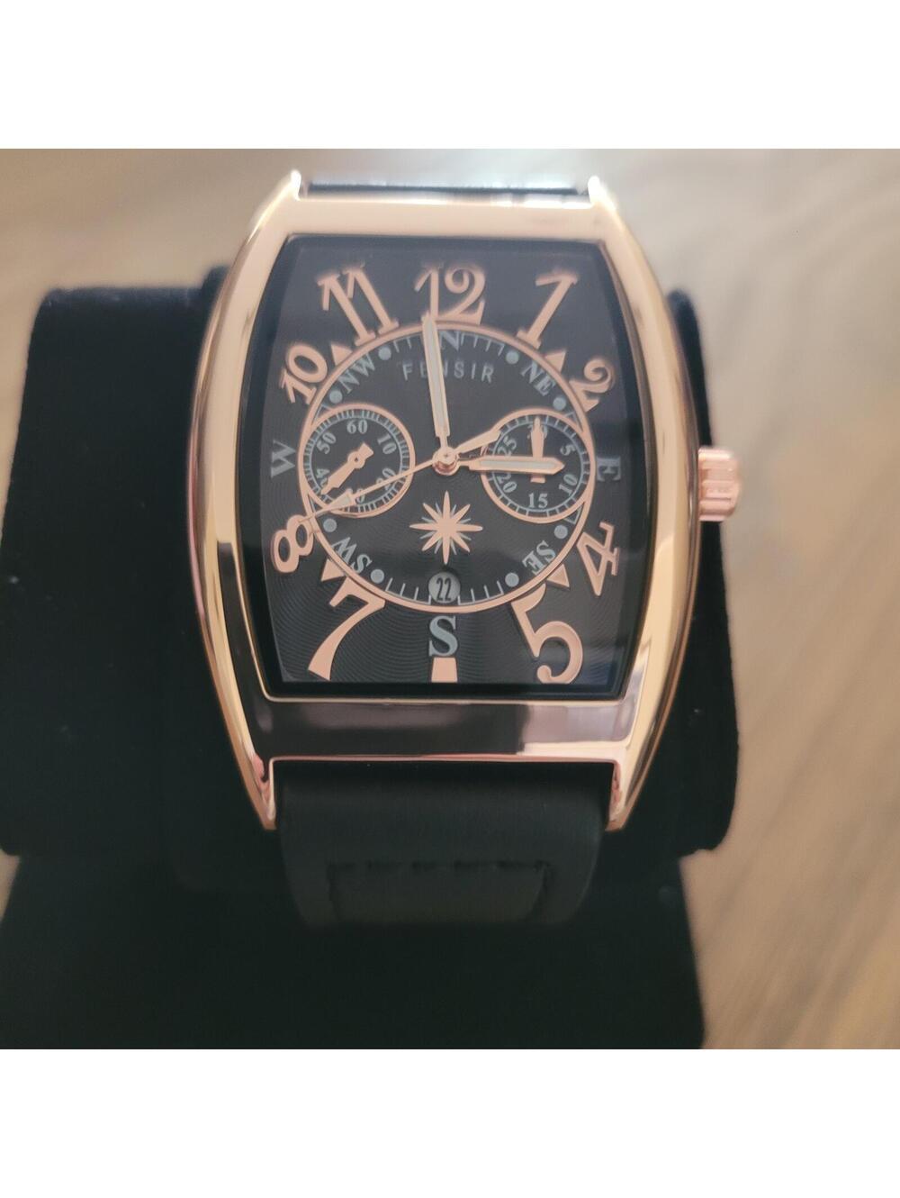Men's Black and Rose Gold Analog Watch